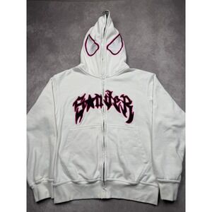 Spider Worldwide Y2K Full Zip Hoodine Face Mask Eyes White Pink Adult S Oversize
